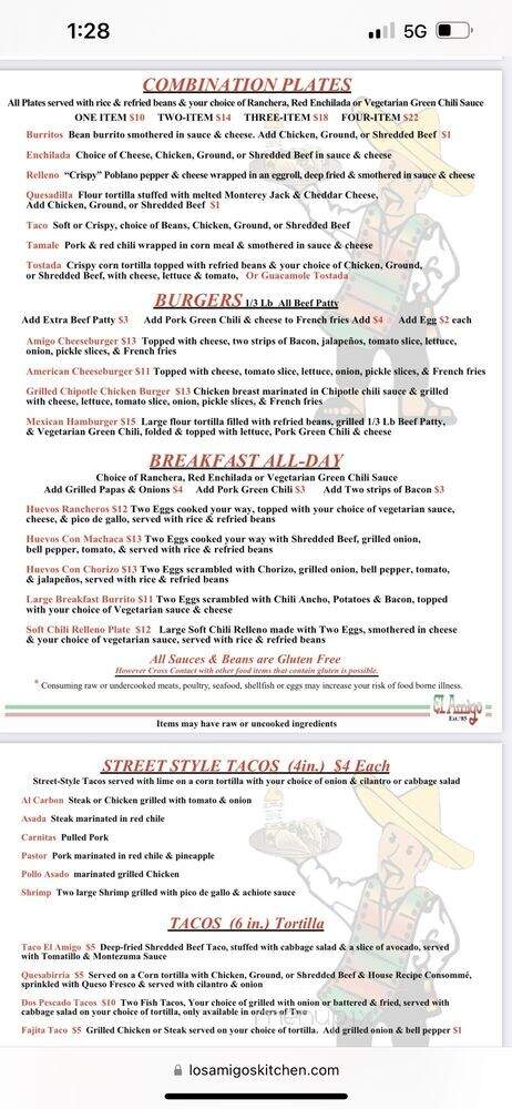 El Amigo Mexican Restaurant - Golden, CO menu_pic