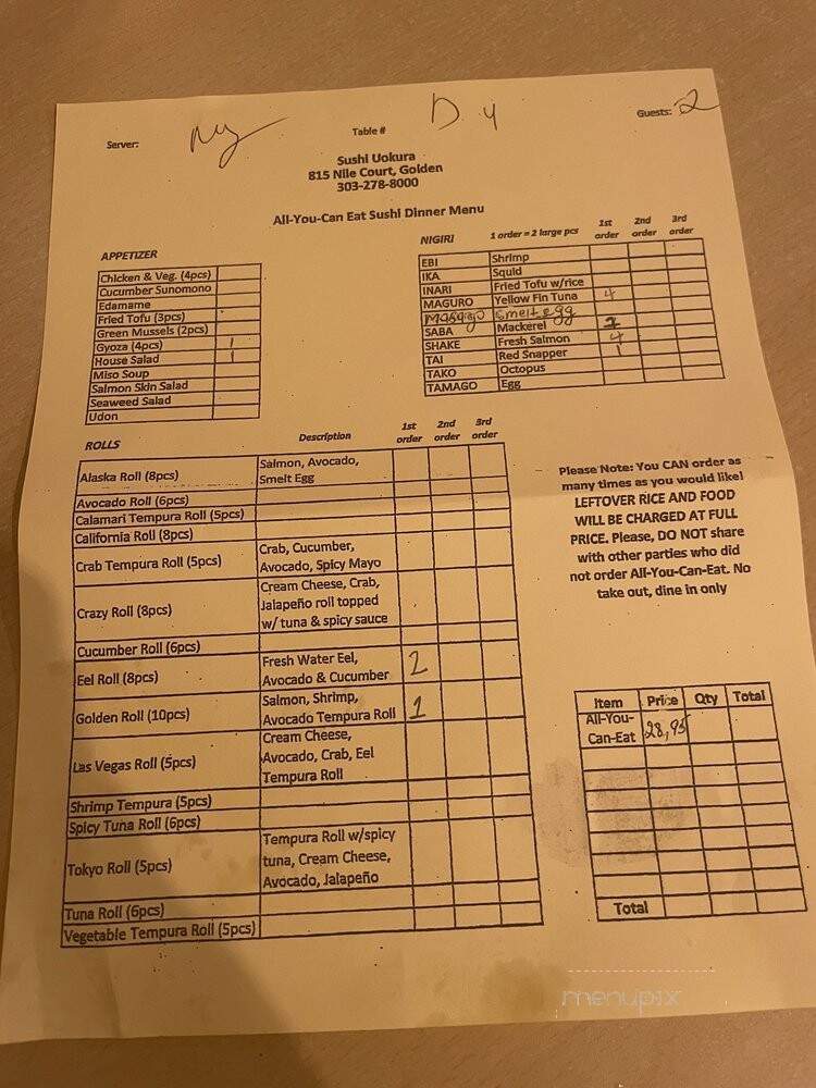 Sushi Uokura Restaurant - Golden, CO menu_pic