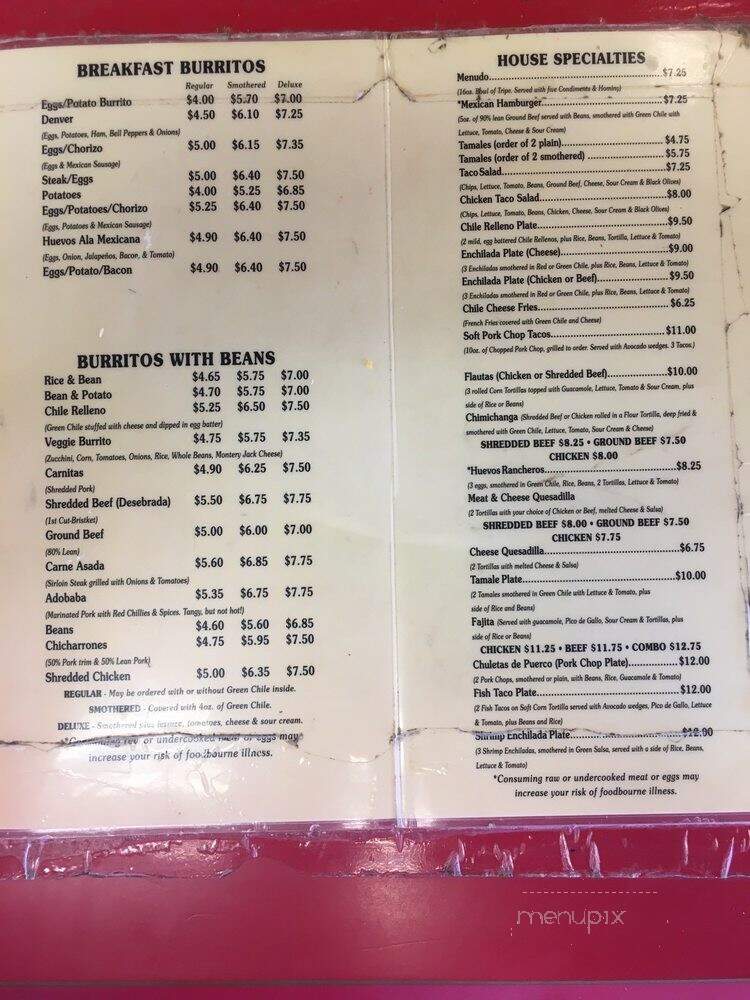 Senor Burritos - Lakewood, CO menu_pic