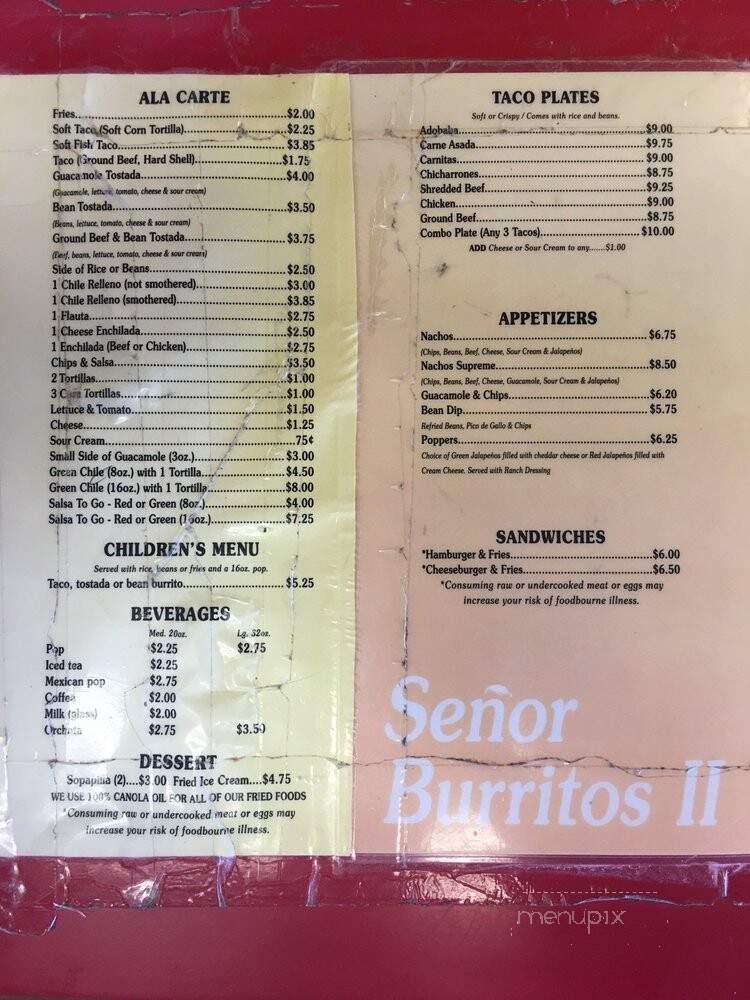 Senor Burritos - Lakewood, CO menu_pic