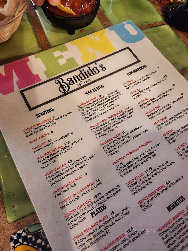 Bandido's Restaurant - Denver, CO menu_pic