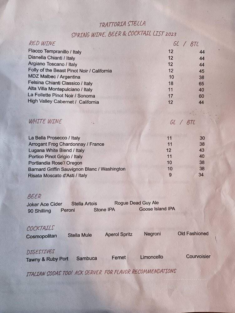 Trattoria Stella - Denver, CO menu_pic