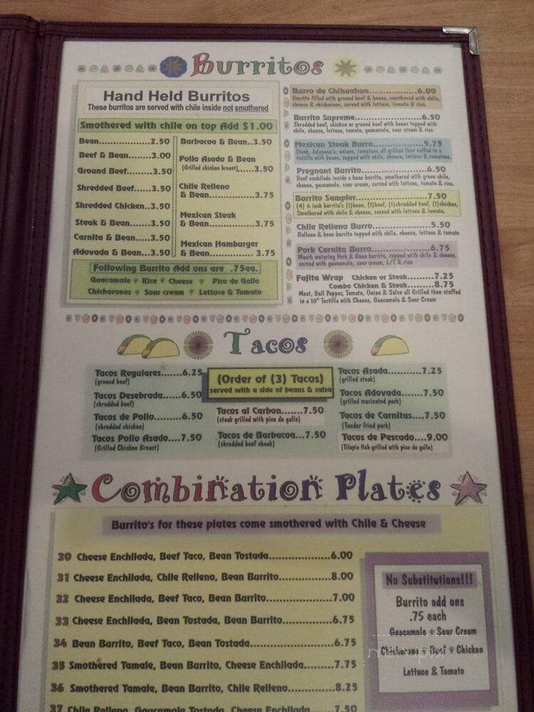 Cafe Chihuahua - Denver, CO menu_pic