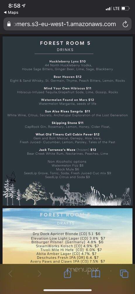 Forest Room 5 - Denver, CO menu_pic