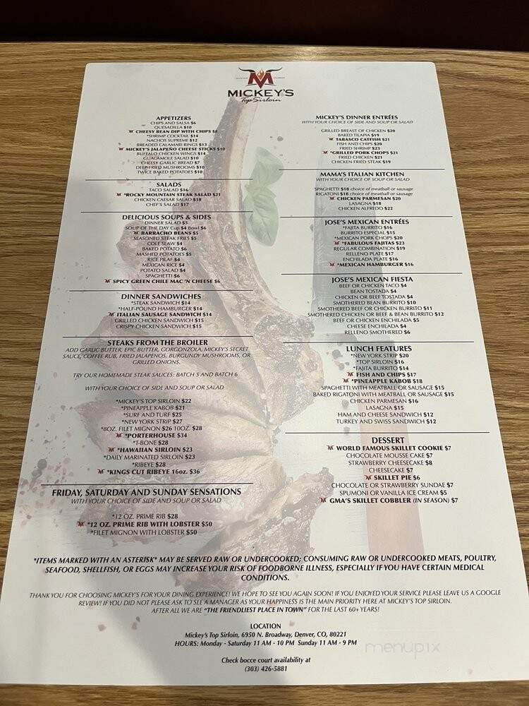 Micky's Top Sirloin - Denver, CO menu_pic