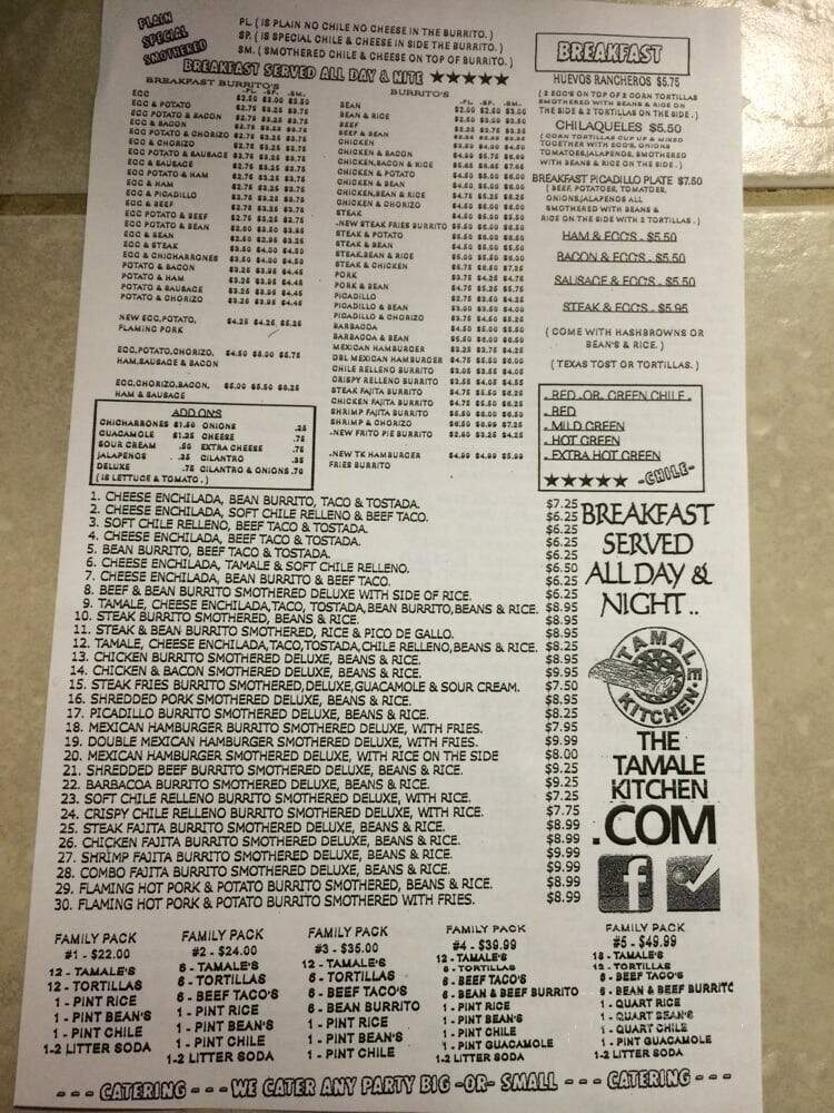 Tamale Kitchen - Denver, CO menu_pic
