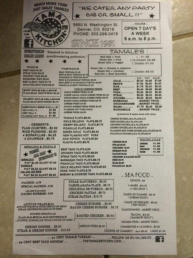 Tamale Kitchen - Denver, CO menu_pic