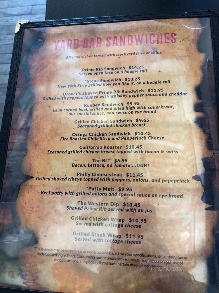Stockyards Inn - Denver, CO menu_pic