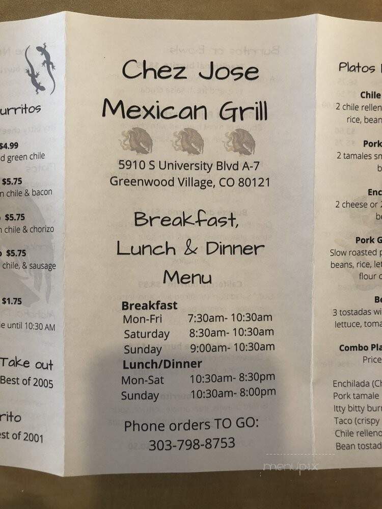 Chez Jose - Greenwood Village, CO menu_pic
