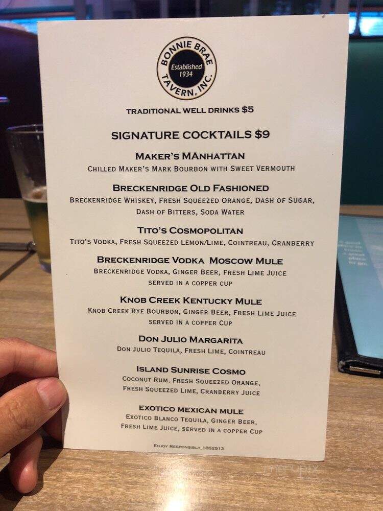 Bonnie Brae Tavern - Denver, CO menu_pic