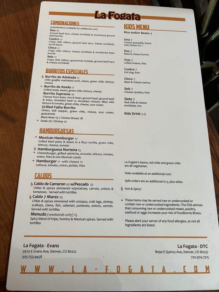 La Fogata - Denver, CO menu_pic