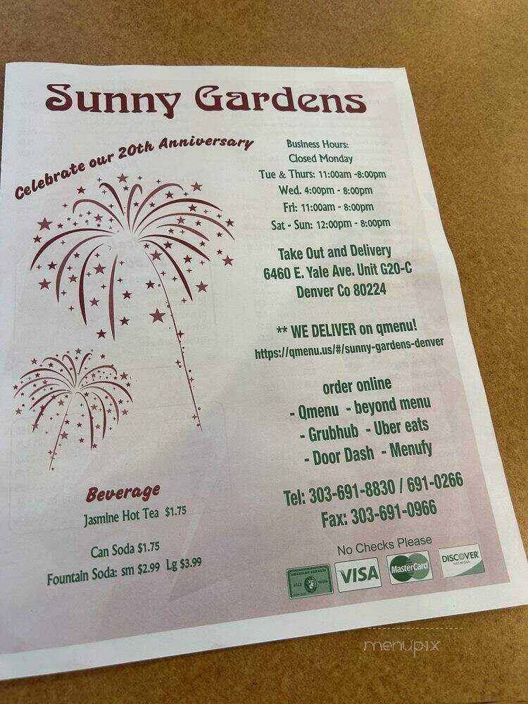 Sunny Gardens Restaurants - Denver, CO menu_pic