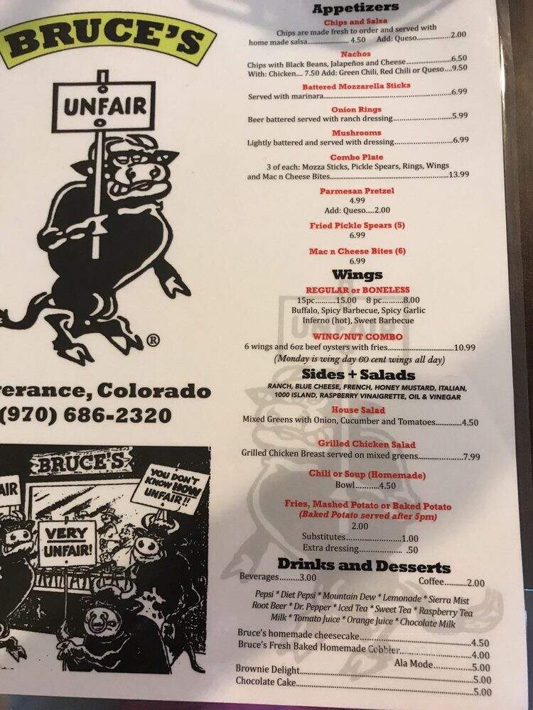 Bruce's Bar - Windsor, CO menu_pic