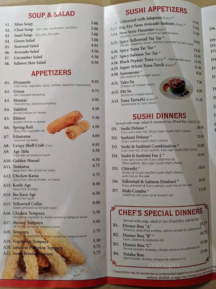 Yutaka Japanese Restaurant - Parker, CO menu_pic