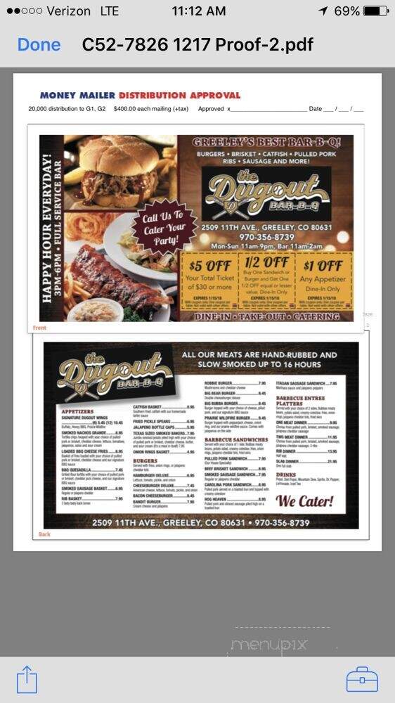 Dugout - Greeley, CO menu_pic