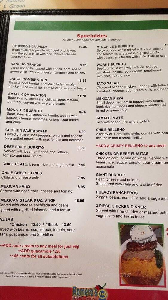 Romero's Cafe - Pueblo, CO menu_pic