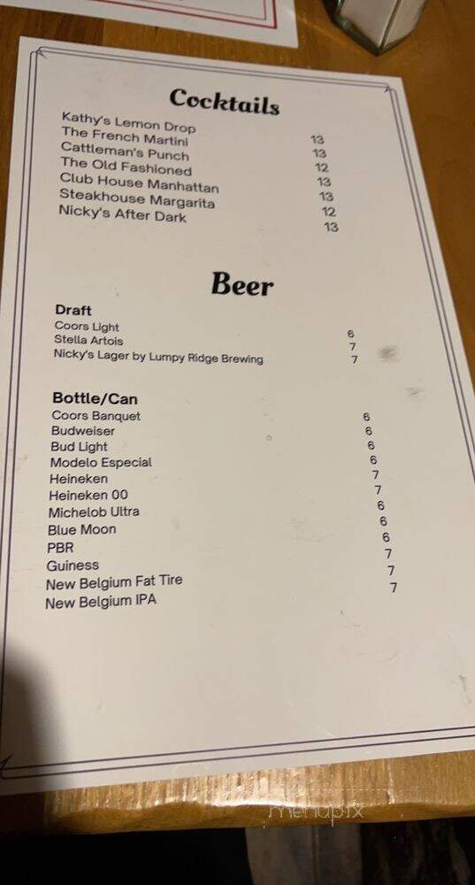 Nicky's Restaurant-The River - Estes Park, CO menu_pic