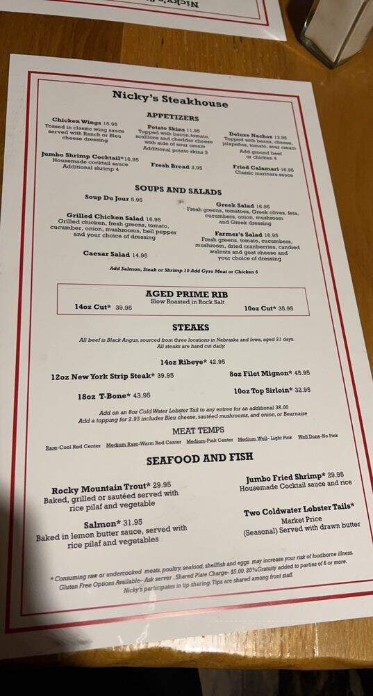 Nicky's Restaurant-The River - Estes Park, CO menu_pic