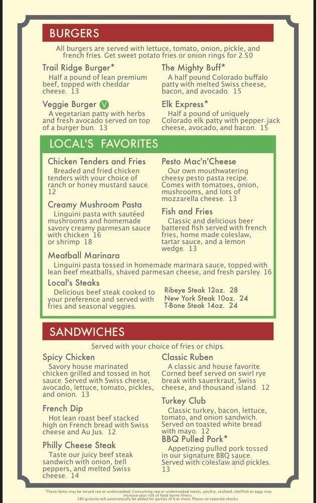 Local's Grill - Estes Park, CO menu_pic