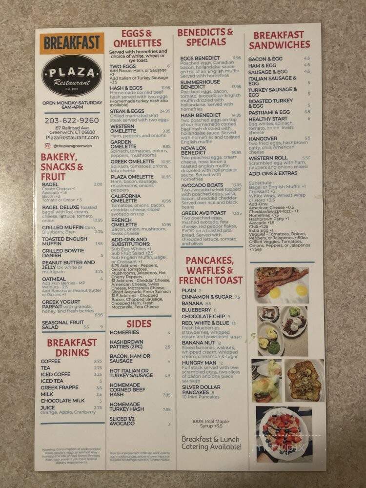 Plaza Restaurant - Greenwich, CT menu_pic