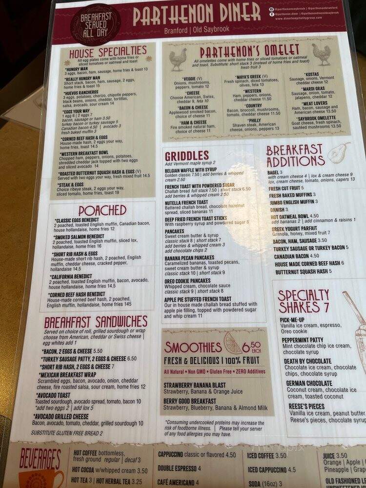 Parthenon Diner Restaurant - Branford, CT menu_pic