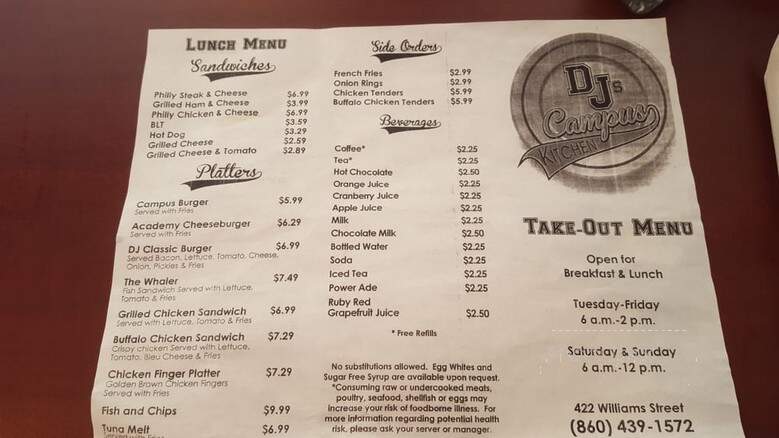 D J's Campus Kitchen - New London, CT menu_pic