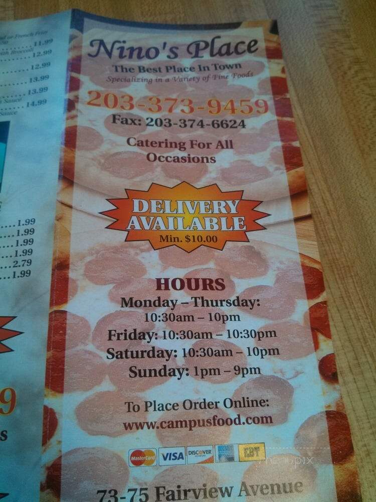Nino's Place - Bridgeport, CT menu_pic
