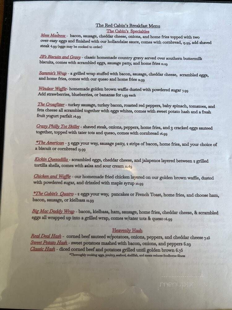 Red Cabin - South Windsor, CT menu_pic