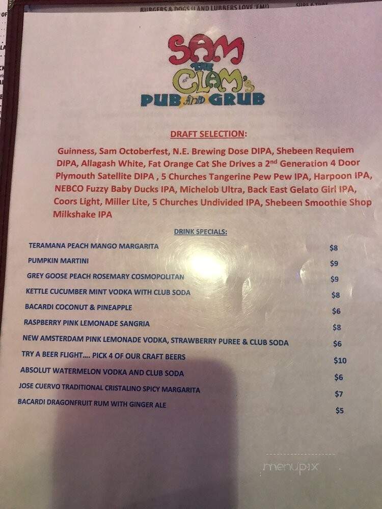 Sam Clam's 2 Go - Plantsville, CT menu_pic