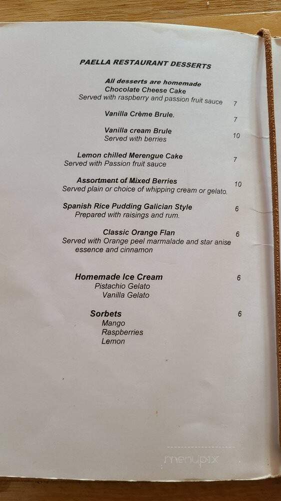 Paella Restaurant - Norwalk, CT menu_pic