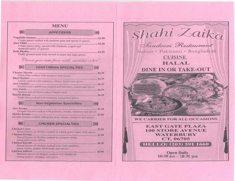 Shaih Zaika - Waterbury, CT menu_pic