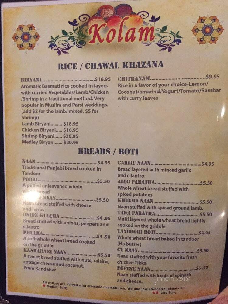 Kolam Restaurant - Newtown, CT menu_pic