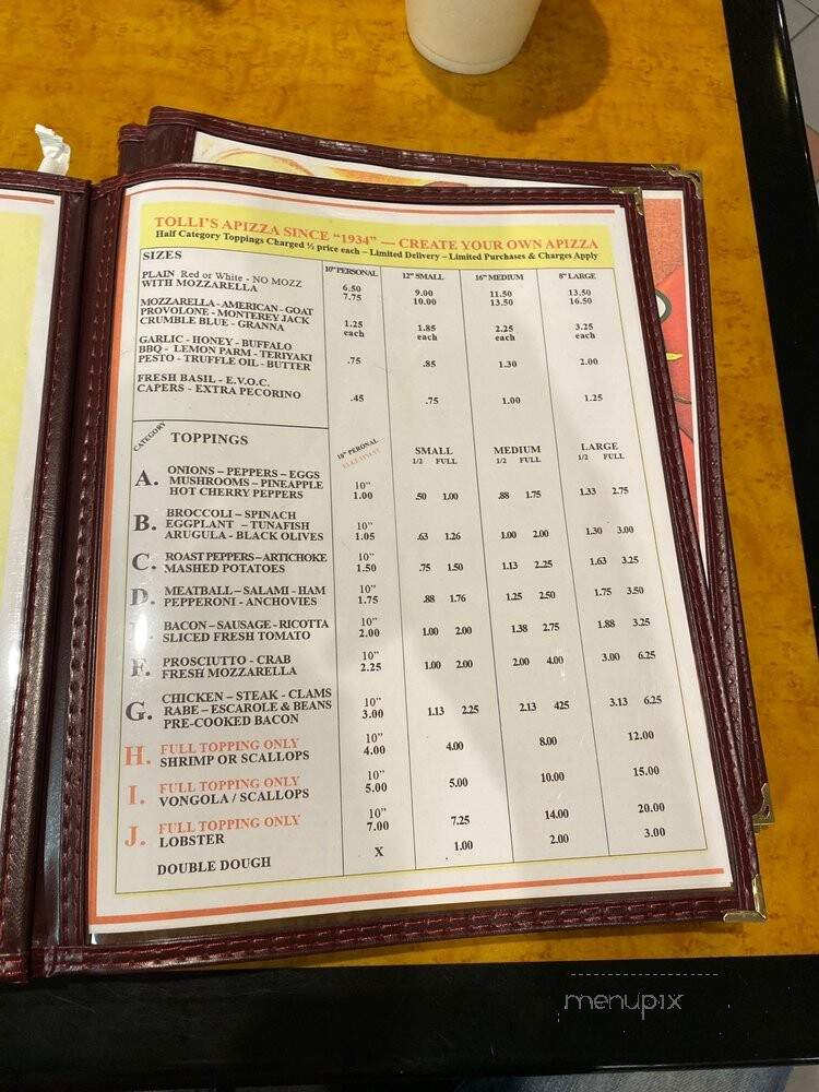 Tolli's Apizza - East Haven, CT menu_pic