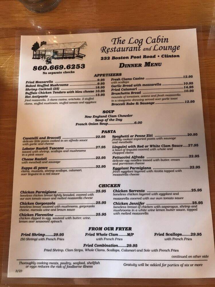 Log Cabin - Guilford, CT menu_pic