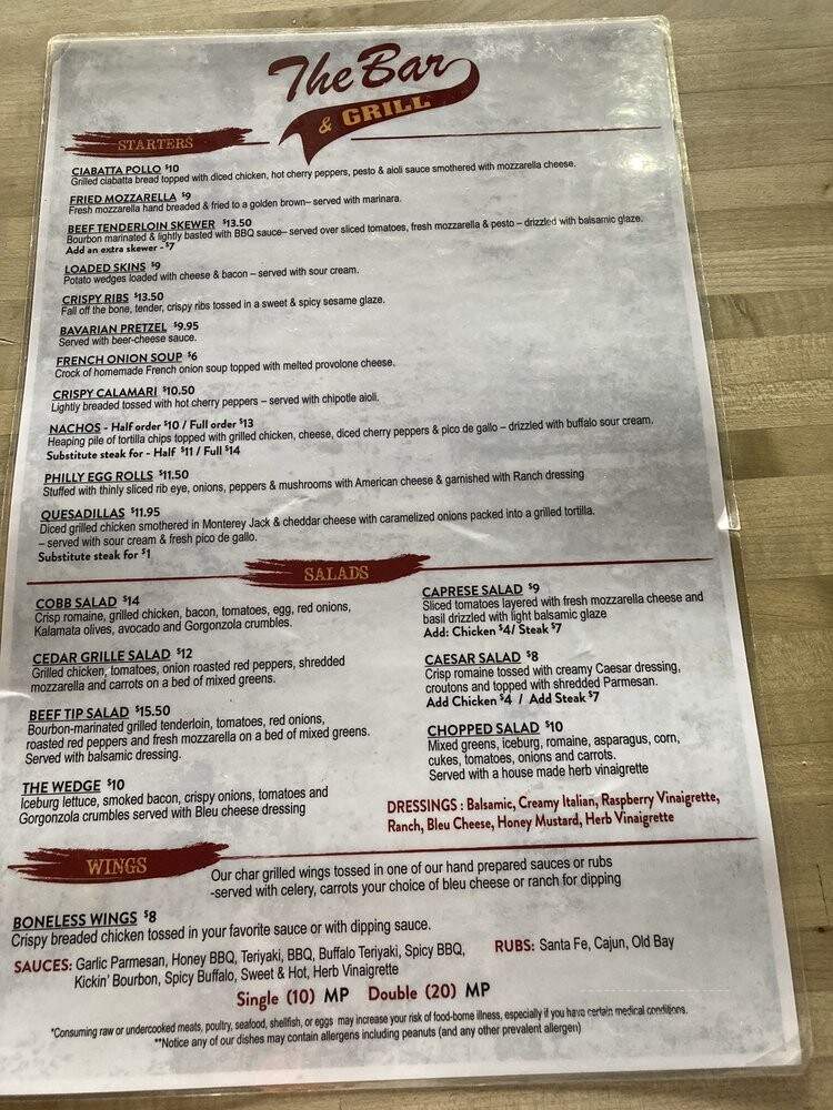 Bar On Cedar The - Newington, CT menu_pic