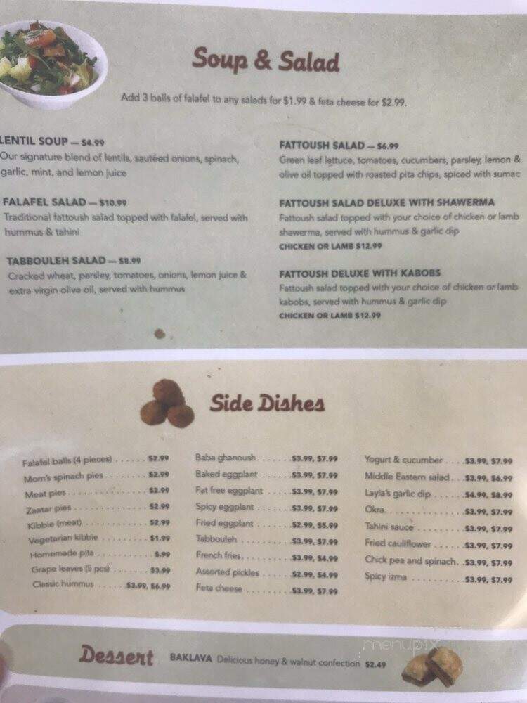 Layla's Falafel - Fairfield, CT menu_pic