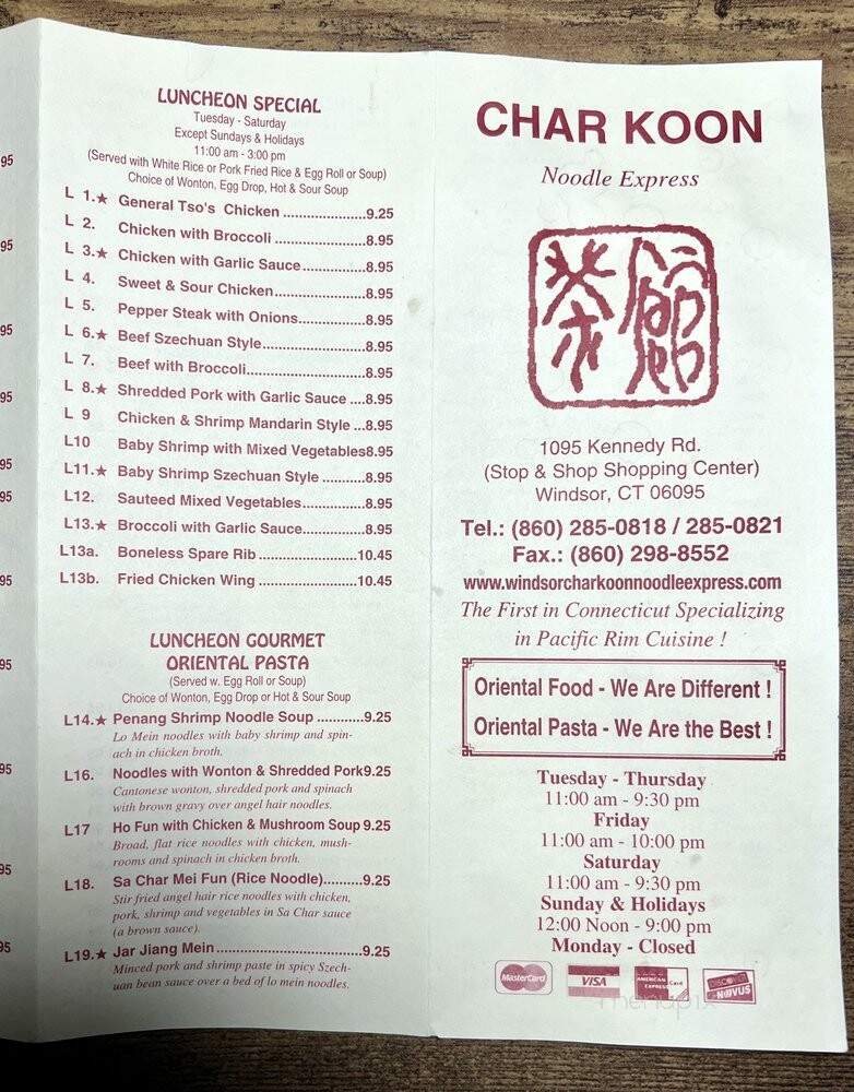 Char Koon Noodle Express - Windsor, CT menu_pic