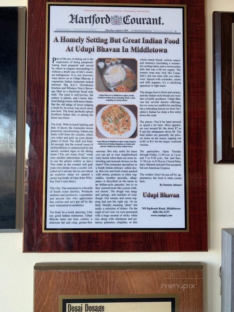 Udupi Bhavan - Middletown, CT menu_pic
