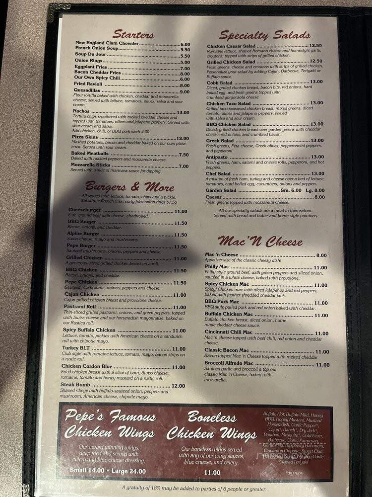 Pepe's Restaurant & Lounge - Manchester, CT menu_pic