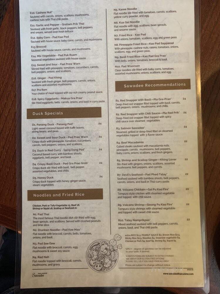 Sawadee Thai Cuisine - South Windsor, CT menu_pic