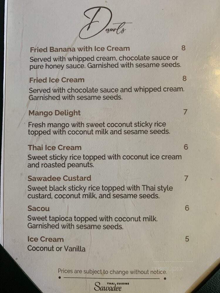 Sawadee Thai Cuisine - South Windsor, CT menu_pic