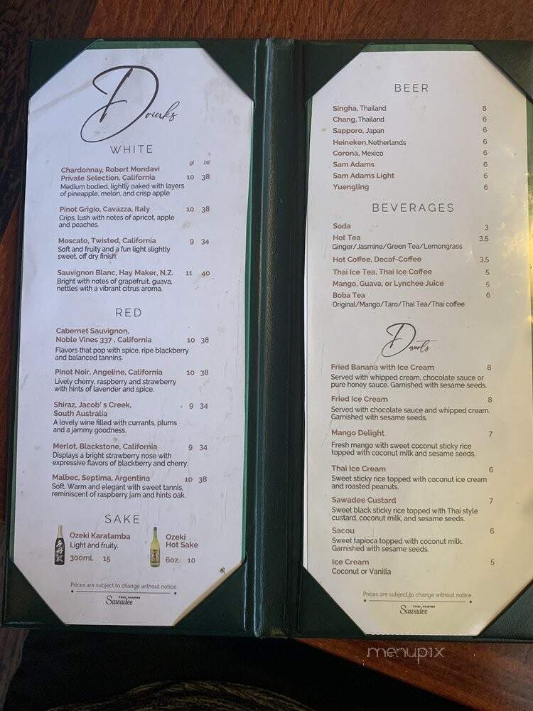 Sawadee Thai Cuisine - South Windsor, CT menu_pic
