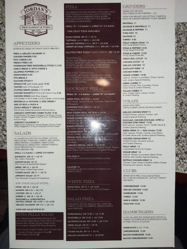 Jordan's Pizzeria & Restaurant - Norwalk, CT menu_pic