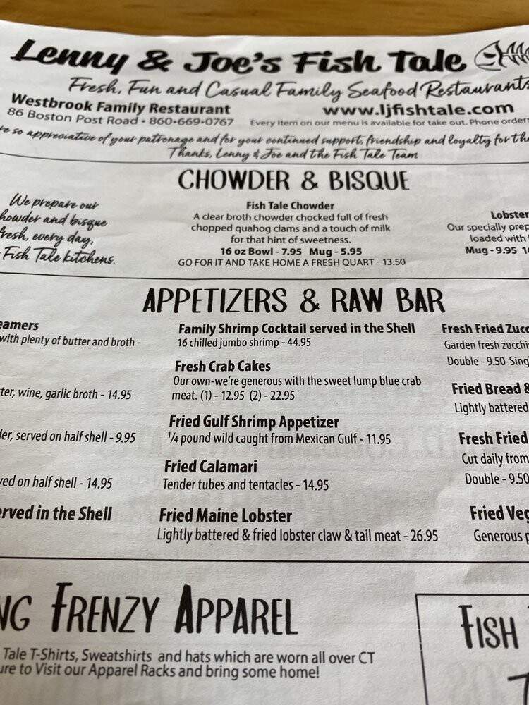 Fish Tale Restaurant - Westbrook, CT menu_pic
