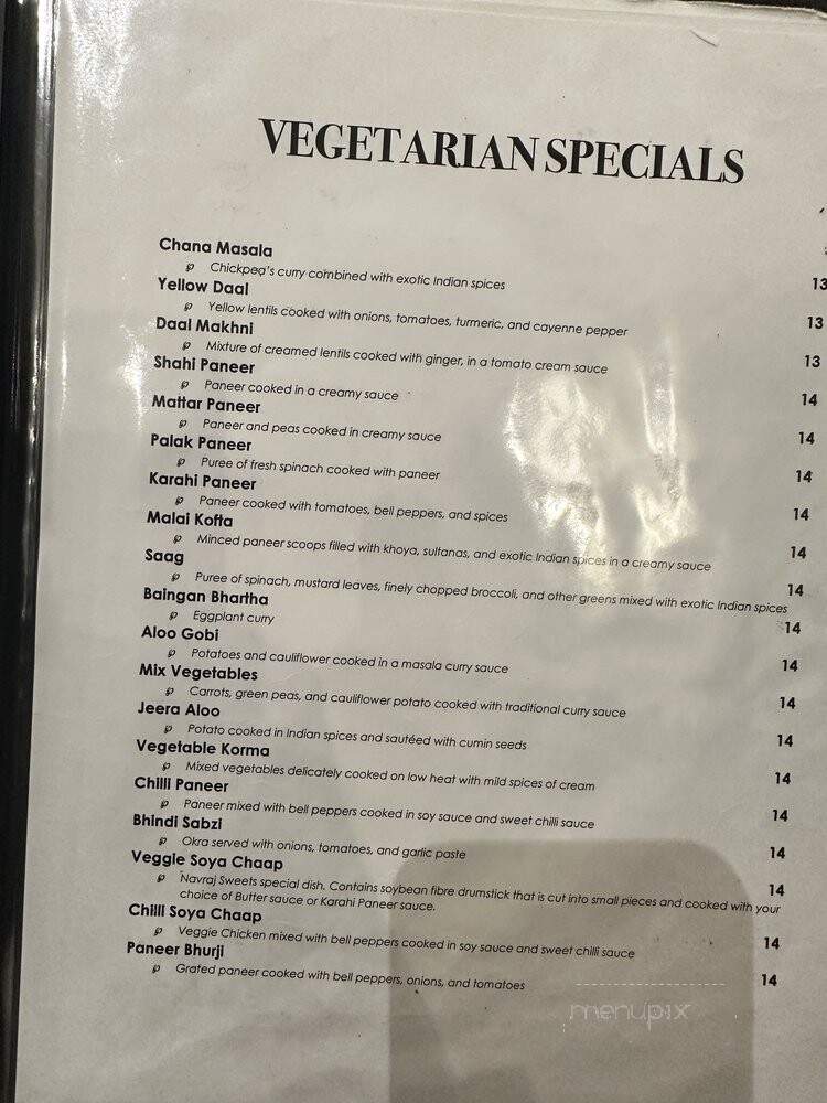 Navraj Sweets & Restaurant - Surrey, BC menu_pic