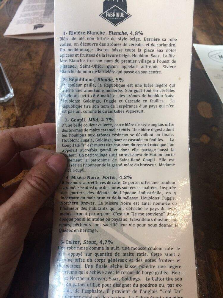 La Fabrique - Matane, QC menu_pic