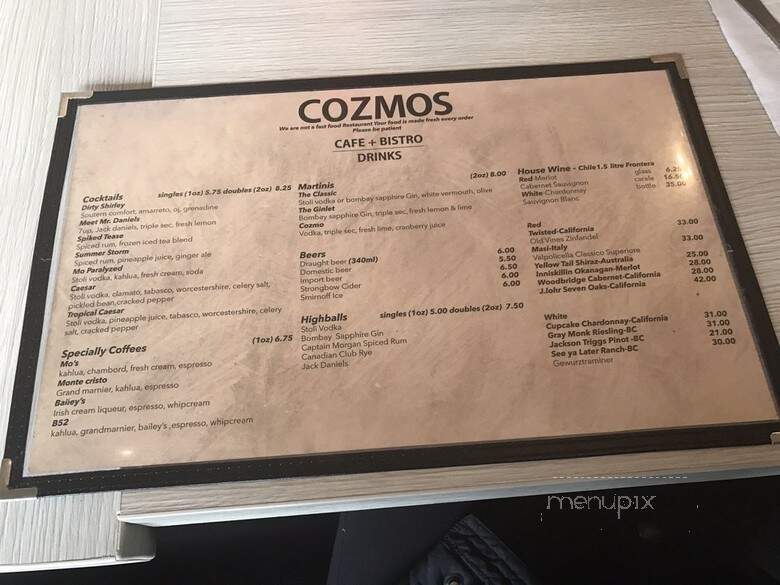Cozmos Cafe + Bistro - Burnaby, BC menu_pic