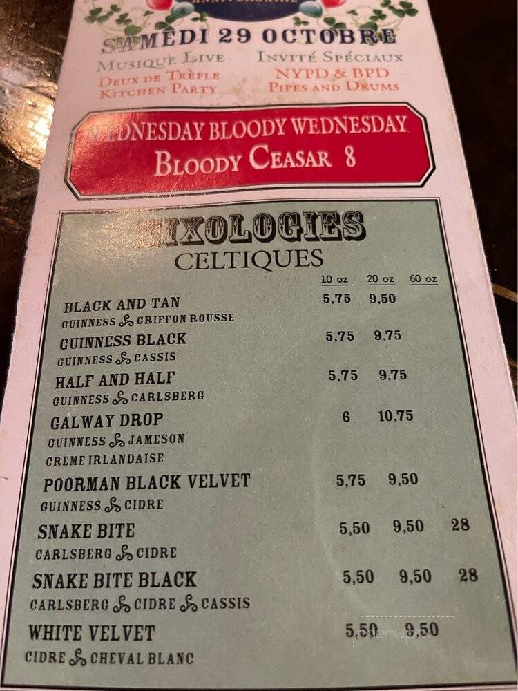 Pub Galway - Quebec City, QC menu_pic