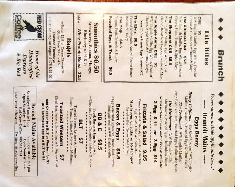 Red Crow Coffee - Hamilton, ON menu_pic
