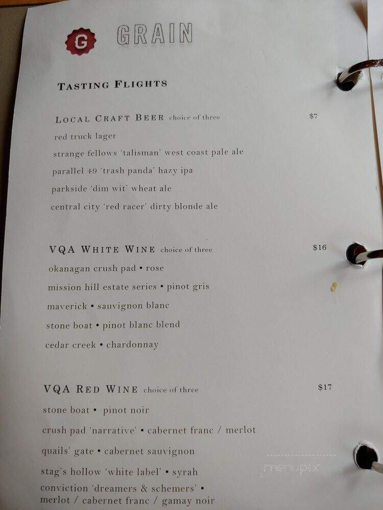 Grain Tasting Bar - Vancouver, BC menu_pic